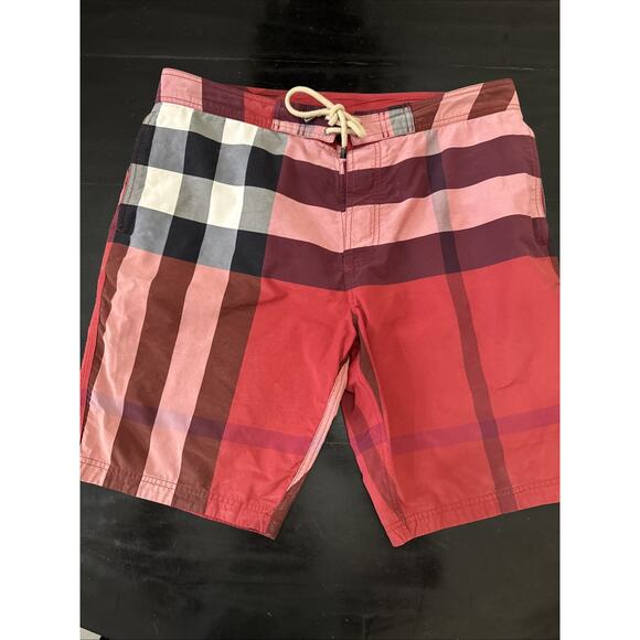 Burberry Mens Swim Trunks Plaid Nova Check Color Block Red Mesh Lined Size Large - Picture 1 of 14